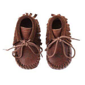 NWT TOCOTO VINTAGE INDIAN BOOTS UNISEX BROWN LEATHER WITH FRINGES